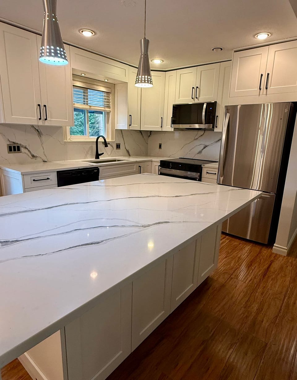 White shaker kitchen with island